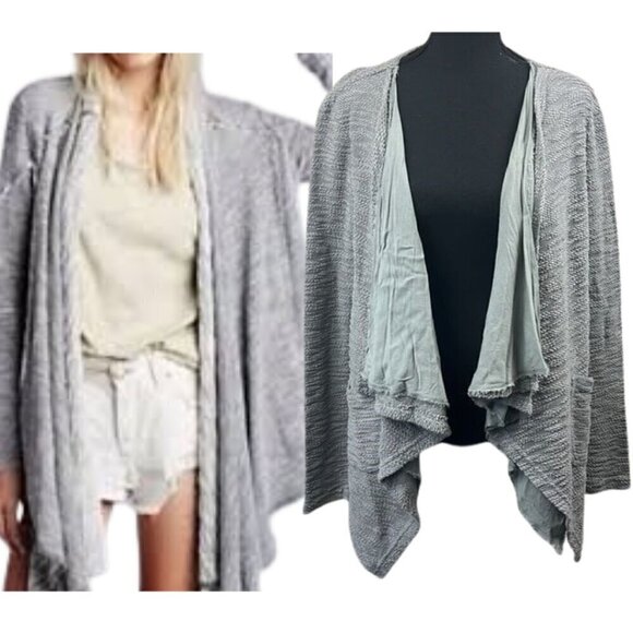 XCVI Cardigan Sweater Silver Waterfall Open Front Long Sleeve Cotton Layered XS - Picture 2 of 12